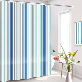 Cawtiuly Modern Linear Pattern Minimalist Shower Curtains Waterproof Washable Fabric Bath Curtains Set with Hooks for Bathroom Hotel Home 39''W x 79''H (Striped Blue)