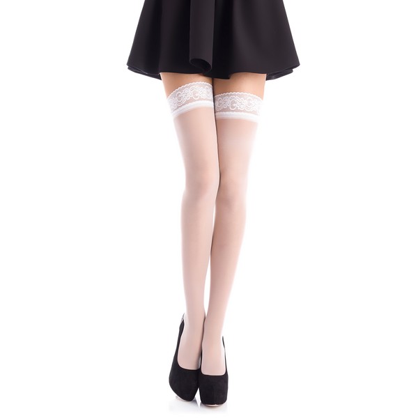 Romartex Garter-less Stockings, 20 Denier Elastane Stockings with Narrow Lace