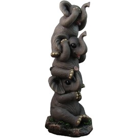 DWK 10" See No Evil Pachyderms Stacking Baby Elephants See Hear Speak No Evil Decorative Statue Collectible Figure for Home and Office
