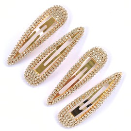 YINSHIU 4PCS Hair Clips For Styling Hair Rollers With Clips Sparkly Hair Clips Hair Clips Women Hair Large Snap Clips Women (Gold clip clear crystal, Large water drop hairpin 8cm)