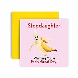 Huxters Birthday Cards for Women – Peely Great Banana Step-Daughter Happy Birthday Card for Birthday, Sister Birthday Card with Lovely Pink Envelope – Funny Birthday Card (Step Daughter)