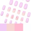 Glossy Pink 3D Flower Press on Nails Medium Square Fake