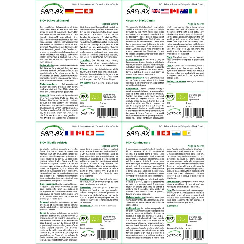 SAFLAX - Organic - Black Cumin - 300 Seeds -