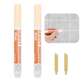 2 x Tile Pen, Joint Pen, Waterproof, Joint Repair Pen with Replacement Tip, for Kitchens and Bathrooms, Tiles, Wall, Floor, Joint Repair (Beige)
