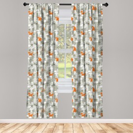 Lunarable Caída del Otoño Cortina de Microfibra, Fox Durmiendo en el Bosque, Window Treatments 2 Panel Set for Living Room Bedroom Decor, 56" x 84", Naranja Gris Blanco