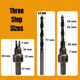 Adjustable Countersink Drill Bit, Wood Countersink for Confirmat Screw Two-Piece Drill Bit M6.3X 40mm/M6.3X 50mm Diameter 4.5mm Tools