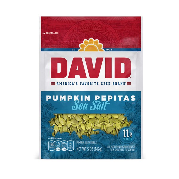 DAVID SEEDS Sea Salt Pumpkin Pepitas Seeds 5-oz. Resealable Bag (Pack of 8)