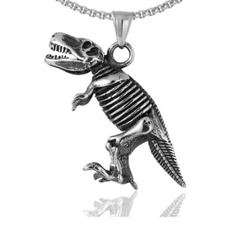 Fusamk Punk Titanium Steel Dinosaur Skeleton Pendant Necklace,24" Box Chain