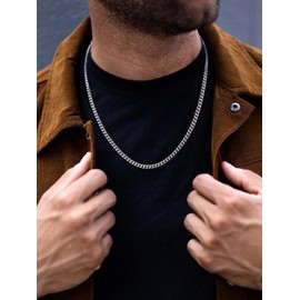 FaithHeart Mens Chain Necklace, 6mm Width Stainless Steel Cuban Link Chains Silver Chain for Men Unisex, Length 20 Inches