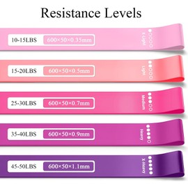 5 Pack Resistance Bands for Workouts, Rubber Bands for Home Gym & Stretching, Exercise Gear for Women & Men - Great for Yoga, Pilates, Therapy, Leg & Booty Training (Pink)