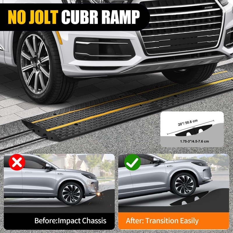 FCOME Rubber Heavy Duty 22000lbs Capacity Car Ramp, Driveway Curb