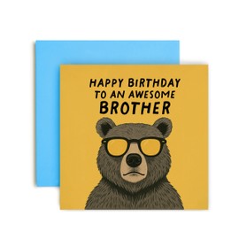 Huxters Funny Happy Birthday Card to an Awesome Brother - Bear Card for Him Men - 14.8cm (Brother Bday)