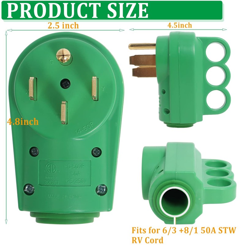 50 Amp RV Plug Male and Female Plug Set, 6-50P