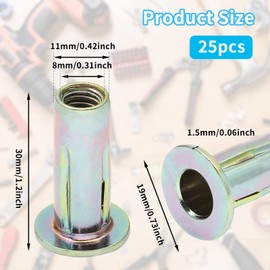 Moicstiy 25Pcs Steel Multi Grip Rivet Nuts Pre Bulbed Shank Zinc-Plated Flat Head Threaded Insert Nut Construction Fasteners for Industrial (5/16-18)