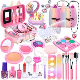 BEYAOBN Children's Make-Up Set Girls 31 Pieces Washable Real Children's Cosmetic Set with Vanity Case Girls Toy Role Play Toy Gift for Girls Little Children Princess