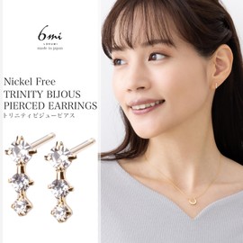 LOKUMI cu-62 Women's Petite Bijou Triple Earrings, Hypoallergenic, Made in Japan, Simple, Small, Small, Small, Studs, Popular, Office, Gift, Nickel-Free, Brass, No Gemstone