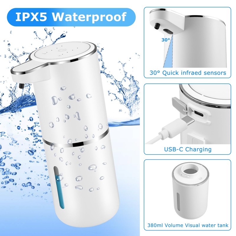 2 Pack Automatic Soap Dispenser,Automatic Liquid Soap Dispenser Touchless,12.8oz/380ml USB