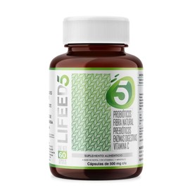 Probioticos 50 Billones Lifeed5 | Enzimas Digestivas y Probioticos Vivos, Fibra Natural, Vitamina C y Zinc, 60 Capsulas de Probioticos y Prebioticos como Suplementos Alimenticios con Inulina de Agave y Lactobacilos para el Sistema Digestivo