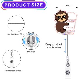 2 Pcs Sloth Funny Badge Reel Retractable,with Alligator Clip & 24-inch Nylon Rope,Accessories Gifts for Nursing Student Nurse Medical Assistant Healthcare Worker