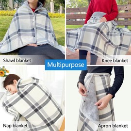 Missmat-Wearable Blanket, Poncho Throw with Buttons, Comfy Plaid Shawl for Office, Bed, Sofa and Outdoors, All Seasons（55" L x 39.3" W Off-white