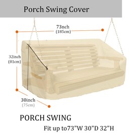 Porch Swing Cover 73 Inch Waterproof 600D Oxford Hanging Outdoor Swing Cover All Weather Protected Swing Covers for Outdoor Furniture (Beige, 73x30x(32-24) Inch)