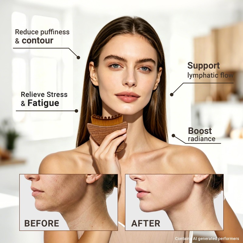 Xuborku Wood Lymphatic Contour Face Brush Dry Brushing and Gua