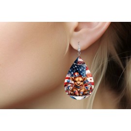 Twisted R Design Earrings, 4th of July Highland Cow Wood Dangle Teardrop Print Earrings Jewelry