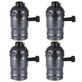 E26 Vintage Light Socket,Standard Medium Screw-In Lamp Socket Holder For Edison Bulbs-4 Pack Vintage Black With Turn Knob