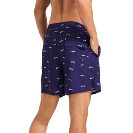 Roxdme Mens Swim Trunks with Compression Liner Quick Dry Beach Shorts with Zipper Pockets, Fish/Navy, Medium