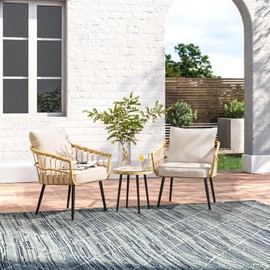 Naga Bahna Outdoor Deep Seat Cushions Set of 2, 24 x 24 Inch Waterproof & Fade Resistant Replacement Patio Chair Cushions with Removable Cover (Beige)