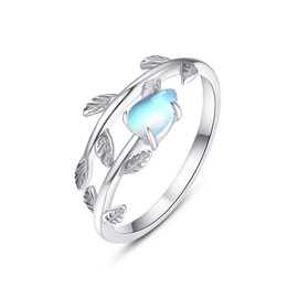 PRAYMOS Moonstone Leaf Rings for Women 925 Sterling Silver Rings, Open Adjustable Thumb Rings Wedding Band Ring Silver Jewelry Christmas Gifts