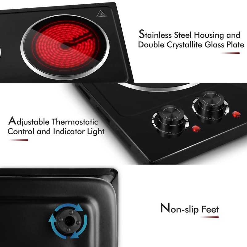CUSIMAX Double Burner, 1800W Ceramic Electric Hot Plate for Cooking,