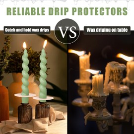 Spiral Taper Candles Green Candle Sticks 7inches Long Candlesticks - Twisted Tapered Candles Unscented Candle Set of 2 with Drip Protectors for Christmas Dinner Party Decor