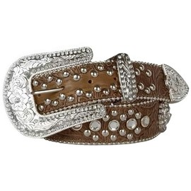 Nocona Belt Co. Women's Blazin Roxx Concho Studded Floral Embossed Western Brown X-Large