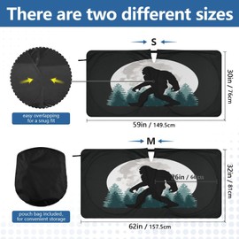 Dalzium Funny Bigfoot Car Windshield Sun Shade with Ring, Car Front Window Sunshade Visor Protector Foldable Sun Reflector to Keep Your Vehicle Cool for Car Sedans SUV Truck