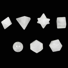 mookaitedecor 7 Pieces Natural Rock Crystal Gemstone Kit, Platonic Solids Sacred Geometry Stone Set, Polished Tumbled Stones with Merkaba Star Kit for Reiki, Yoga Meditation, Wicca
