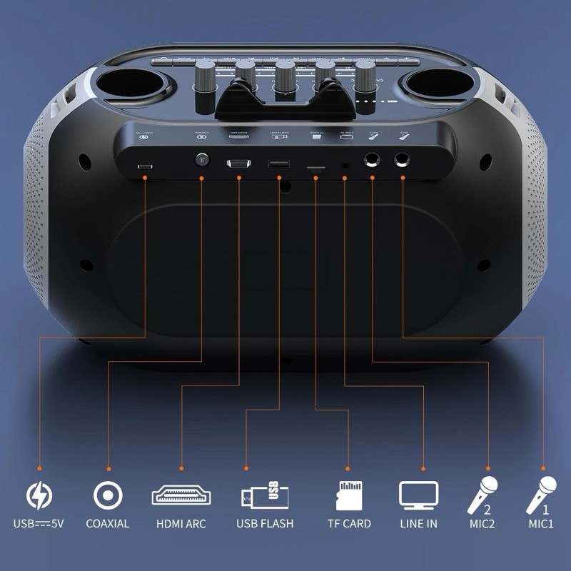 SUDOTACK Portable Karaoke Machine with LED Lights, 2 Wireless Mics,