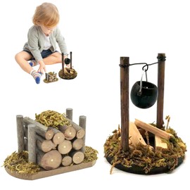 songyea Miniature Gnome Accessories, Gnome Accessories Christmas, 1/12 Miniature Accessories for Christmas Decoration, DIY Garden Scene (Camp Fire + Wooden Stack)