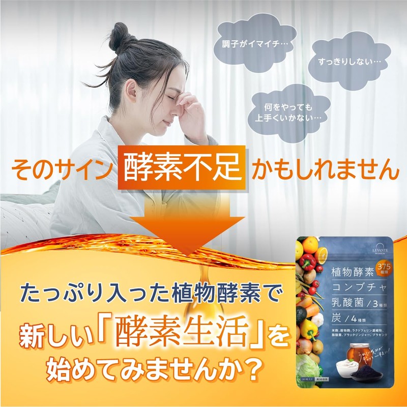 レバンテ 375種類の酵素 サプリ コンブチャ 乳酸菌 3種 炭 アサイー ユーグレナ ビタミン