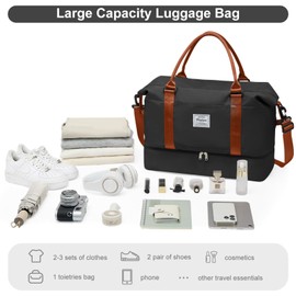 Travel Bag with Shoes Compartment,Weekender Bags for Women Travel,Carry On Duffel Overnight Bag with Trolley Sleeve & Wet Pocket,Travel tote Bag Sports Gym Bag