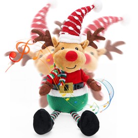 Aceshop Singing Dancing Repeating Christmas Elk, Christmas Elk Toy Stuffed Plush Elk Dolls Interactive Electric Christmas Ornaments Stuffed Toy Wiggle Singing Xmas Musical Doll Xmas Gifts for Kids