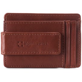 Alpine Swiss Harper Mens RFID Slim Money Clip Front Pocket Wallet Minimalist Leather ID Card Holder Tan