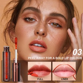 Peel Off Lip Liner Stain with Tweezer, Highly Pigmented Matte Finish Lip Tint Stain Makeup for Women, Long Lasting Waterproof Smudge-Proof Liquid Lipstick for All Skin Types, SUNFLARE #3