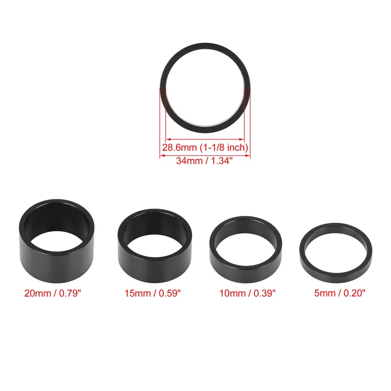 X AUTOHAUX 4 Pcs Bike Headset Spacer Bicycle Aluminium Alloy