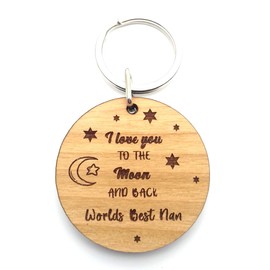 Worlds Best Nan I Love You to The Moon and Back Wooden Keyring Key Ring Novelty Gifts for Birthday Mothers Day Christmas