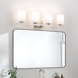 mirrea 28in 4-Light Modern Bathroom Vanity Light with Etched White Glass Shades Brushed Nickel Finished Light Fixture