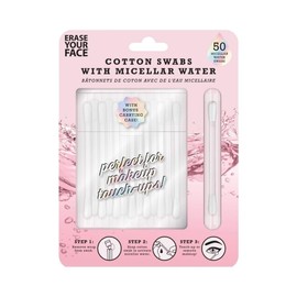 ERASE YOUR FACE Micellar Water Cotton Swabs - Makeup Cotton Swabs to Remove Waterproof Makeup & Impurities - Travel-Friendly & Suitable for Sensitive Skin (50 Count)