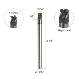 sourcing map Carbide Square Nose End Mill Bit 13/64" Cut Dia 4 Flutes TiAlN Coated Milling Cutter for Hardened Steel Metal (13/64" Shank 1/8" Cut Length 2-1/2" Long 30 Degree Helix)