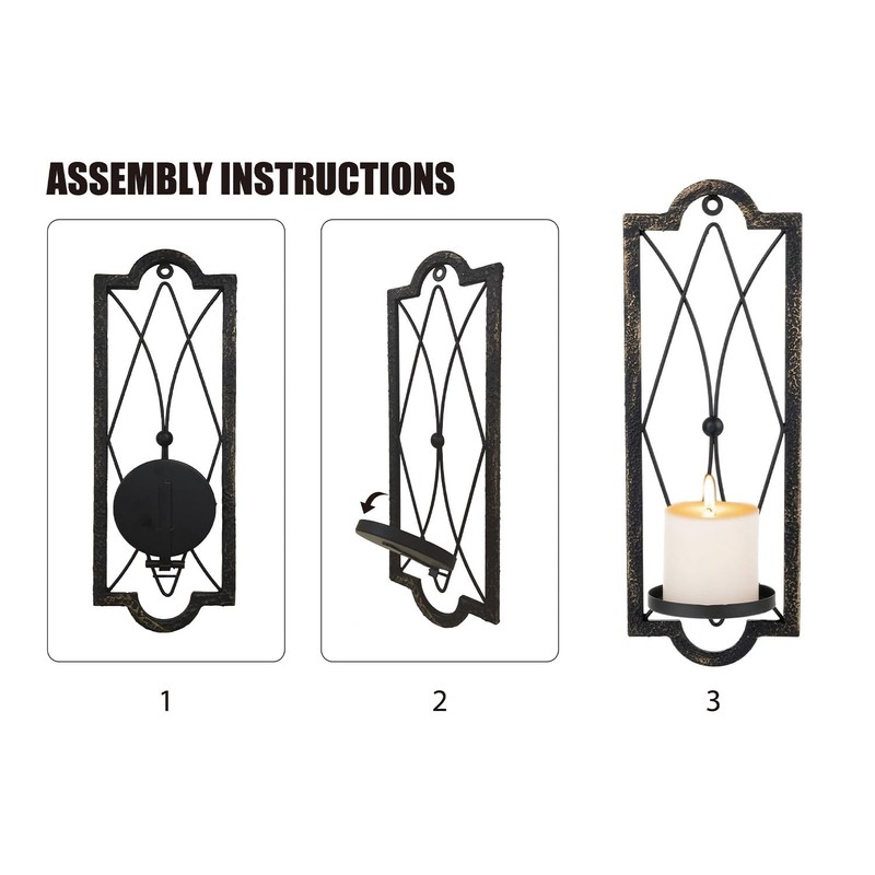 Gothic Candle Sconce Set of 2 -Gold Black Metal Wall