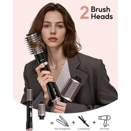Terviiix 2-in-1 Hot Air Brush Set | 2'' Rotating Blow Dryer Brush for Smooth, Frizz-Free Salon Blowout | 3'' Oval Hair Dryer Brush Volumizer (Non-Rotating), Easy to Clean Detachable Design, 1000W